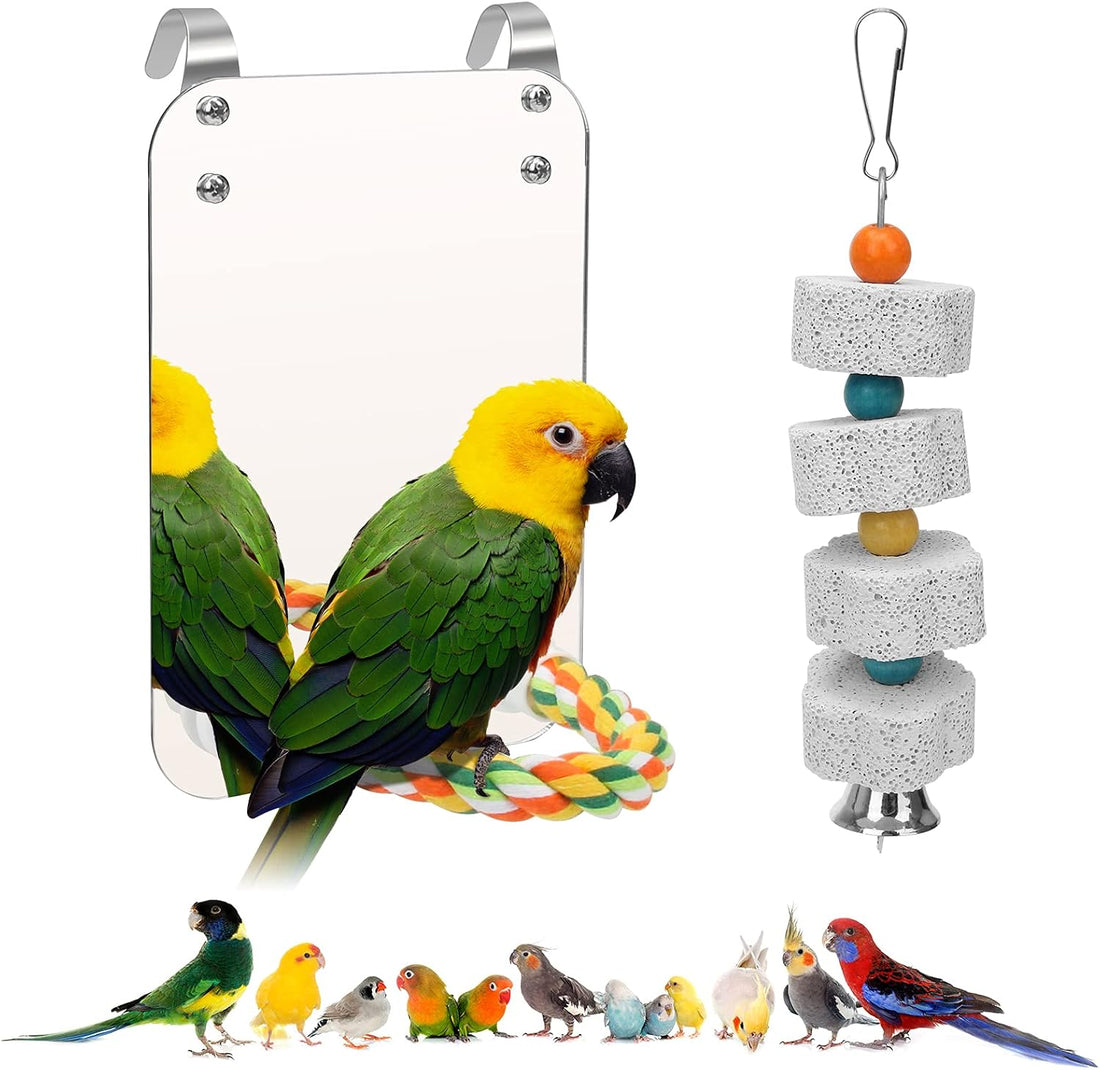 7" Bird Mirror for Cage, Parakeet Cockatiel Parrot Mirror with Rope