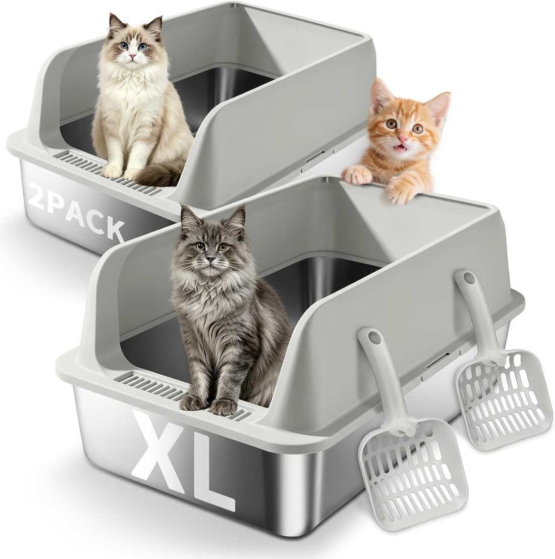 Stainless Steel Litter Box, Covered with Lid, 17.3x13.4x7.9in