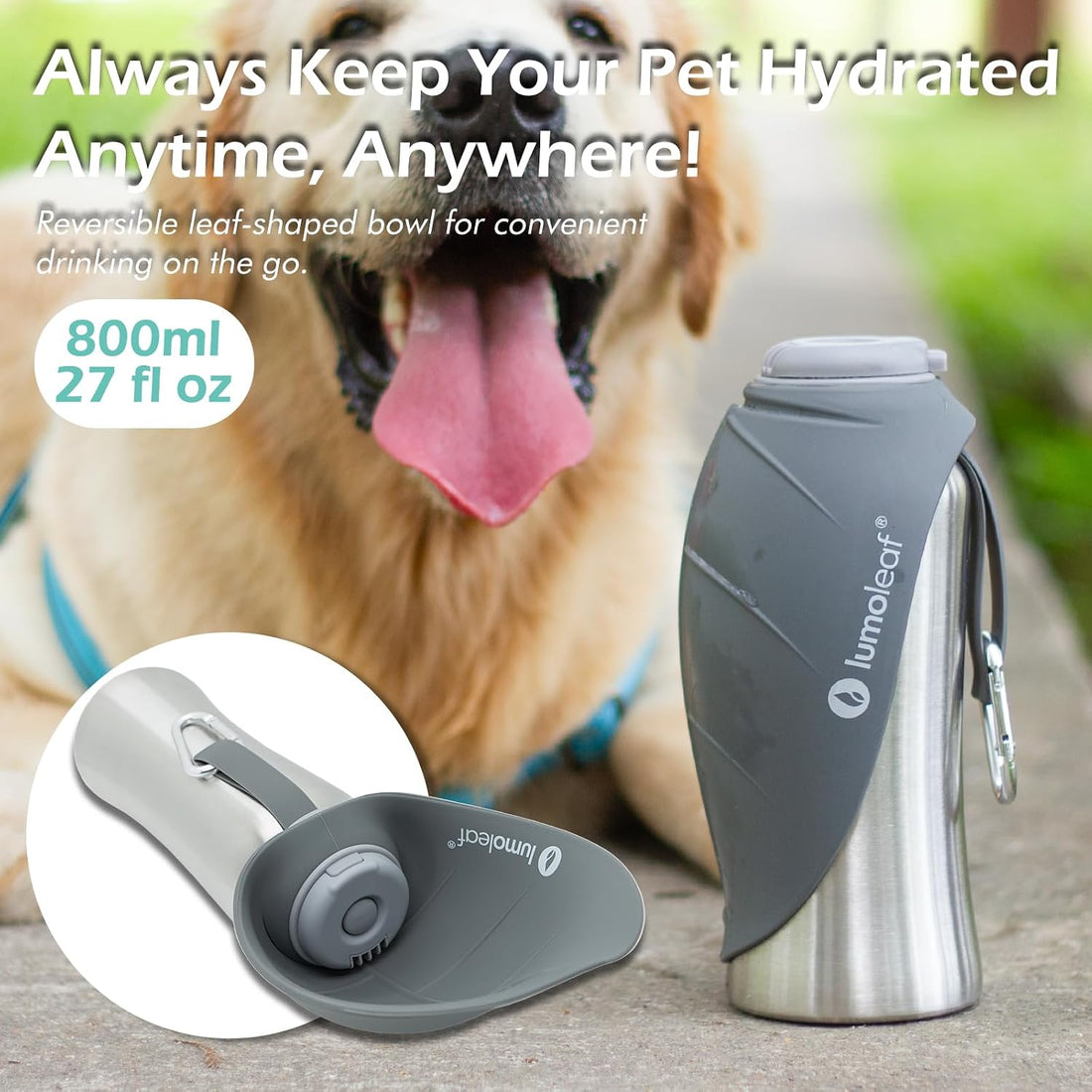 LumoLeaf Portable Dog Water Bottle 27 OZ