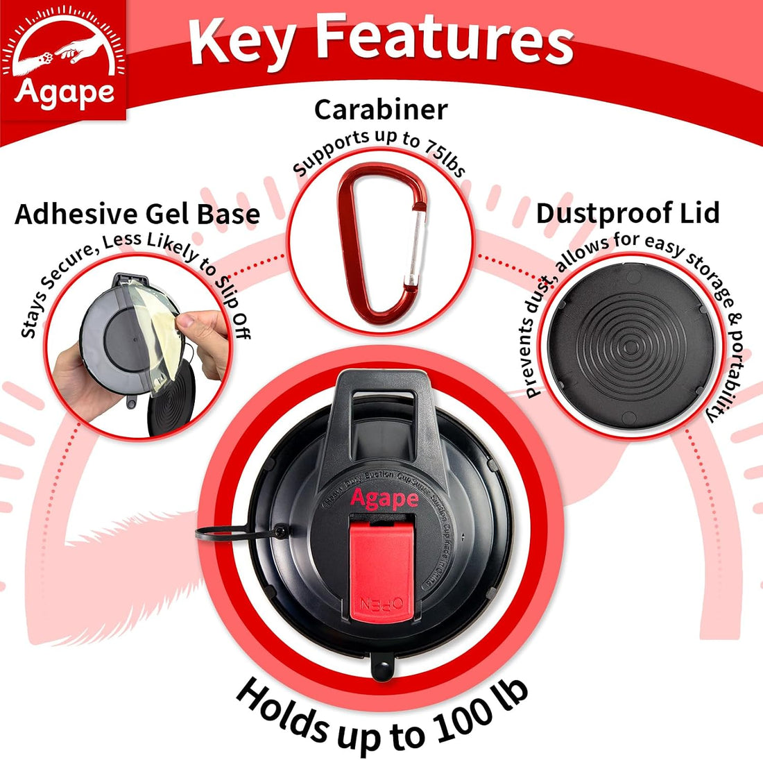 Agape Heavy Duty Dog Bath Suction Cup with Grooming Restraint Leash