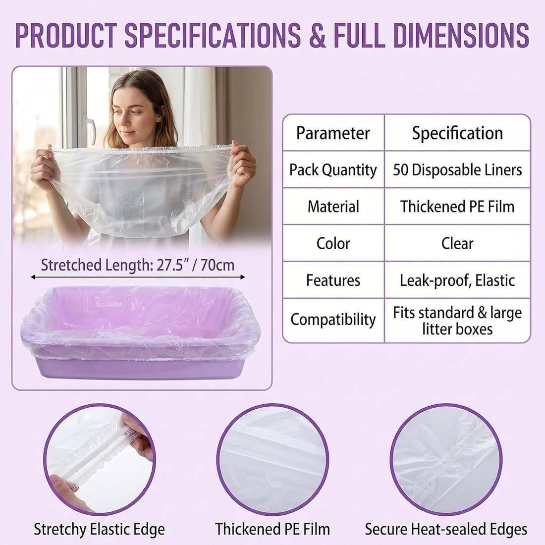 50 Pcs Disposable Plastic Cage Liners Elastic Pocket Mouth