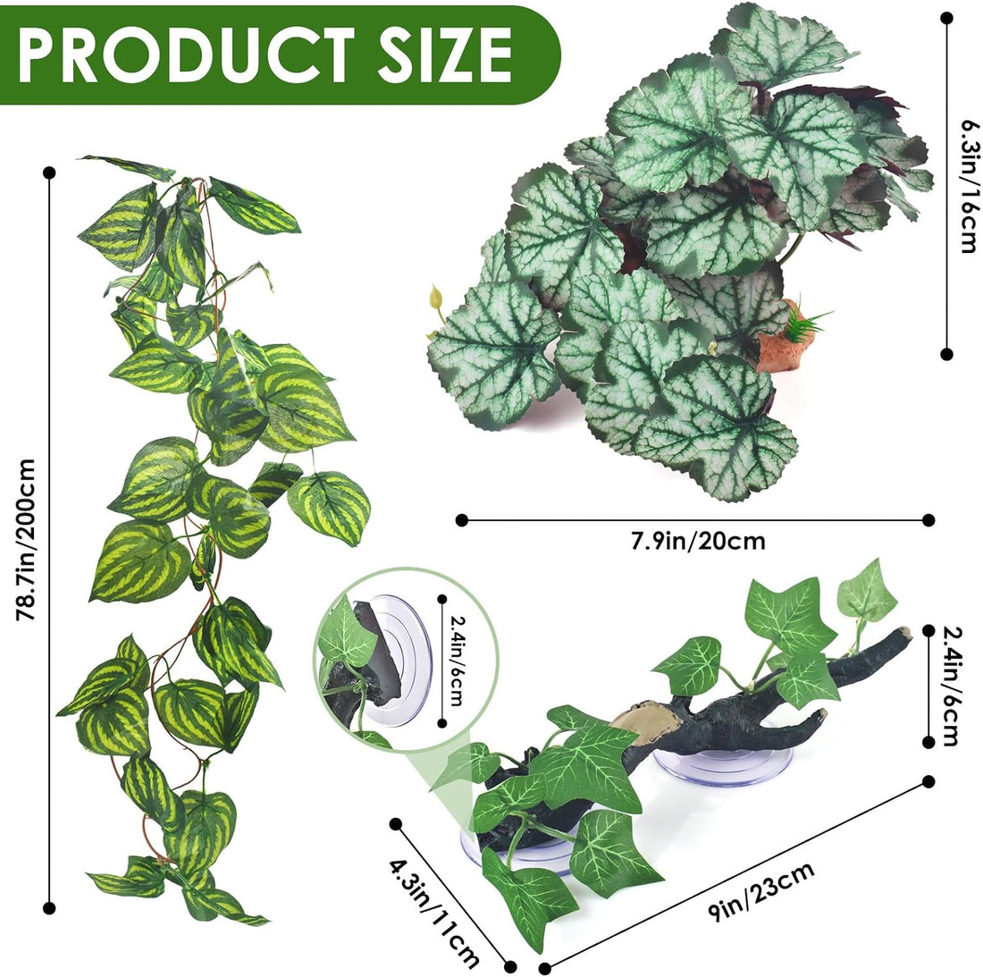 KATUMO 3PCS Reptile Plants, Terrarium Plant Artificial Decor