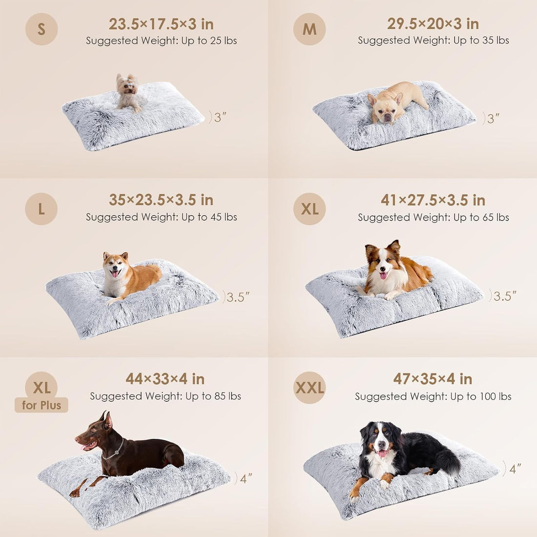 EHEYCIGA Fluffy Dog Crate Bed, Plush Extra Large Plus Dog Pillow
