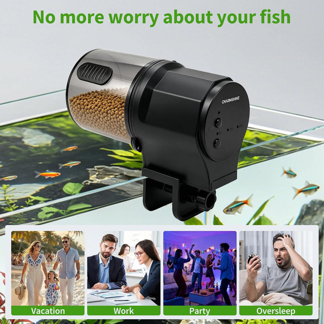 Automatic Fish Feeder for Aquarium One-Touch Easy Setup with 8/12/24