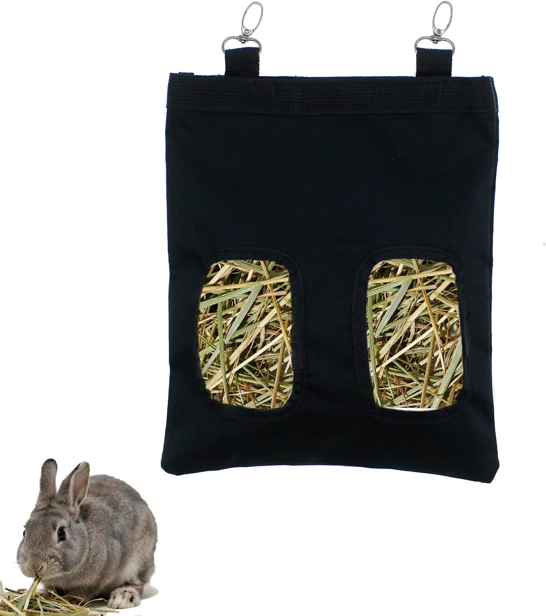 Rabbit Hay Feeder Bag Hanging Guinea Pig Hay Feeder with 2 Holes