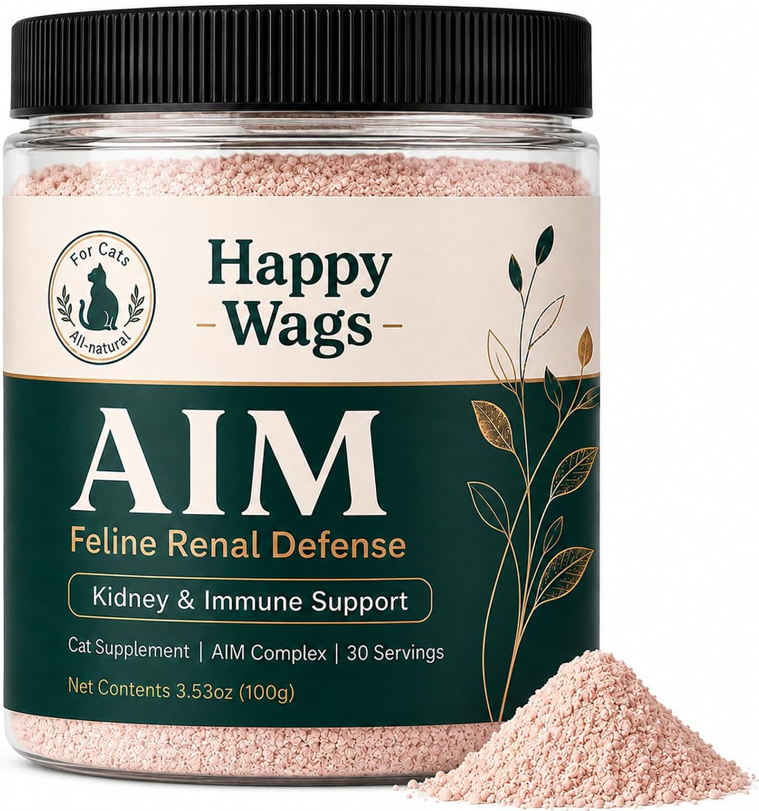 Happy Wags Aim for Cats, Daily Renal Wellness Powder with Amino Acids