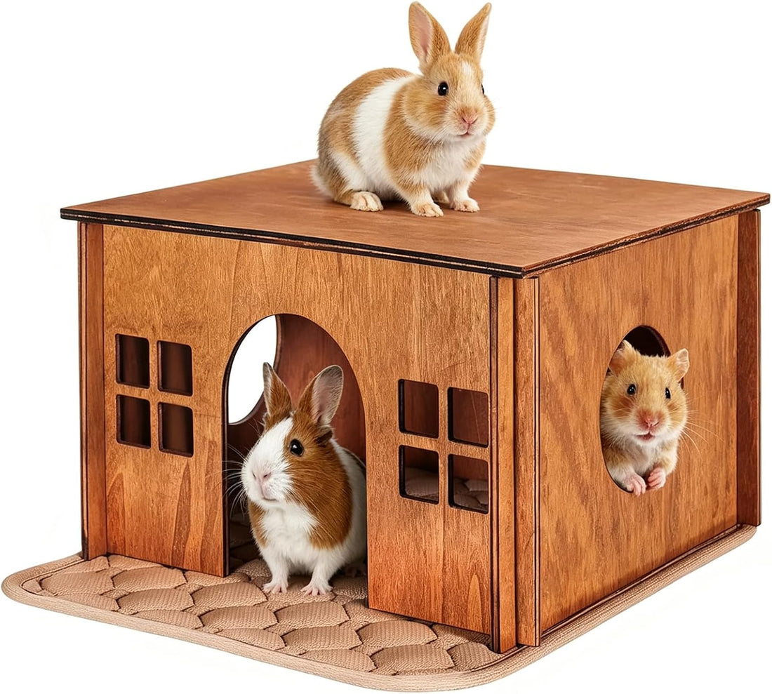 Large Sturdy Wooden Rabbit Castle Hideout with Spacious Balcony
