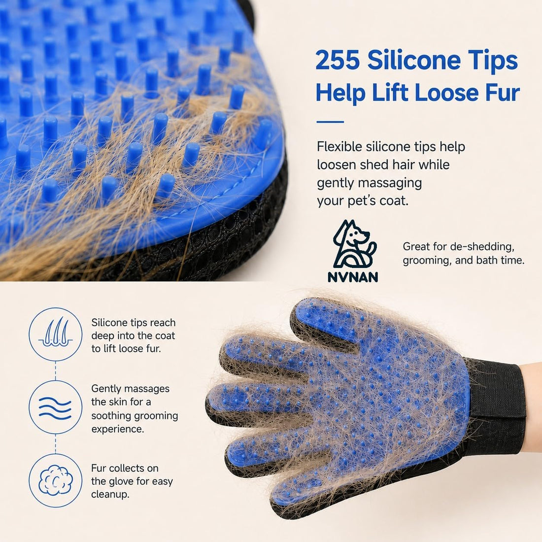 NVNAN Pet Hair Removal Glove for Dogs & Cats, 2-Pack