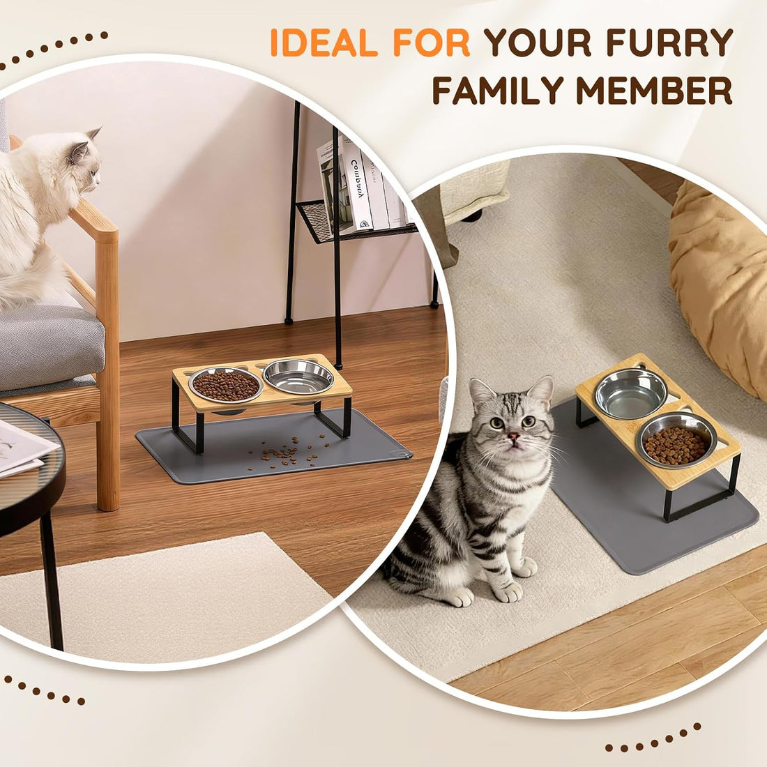 Elevated Cat Food Bowls with Mat