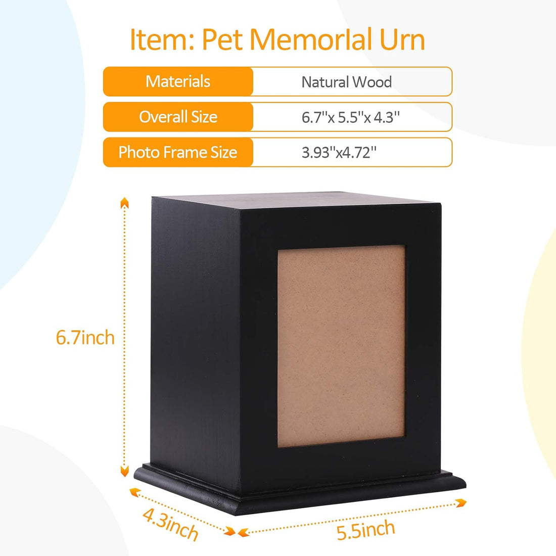 Pet Wood Memorial Urn for Ashes,Photo Frame Keepsake Box for Cats