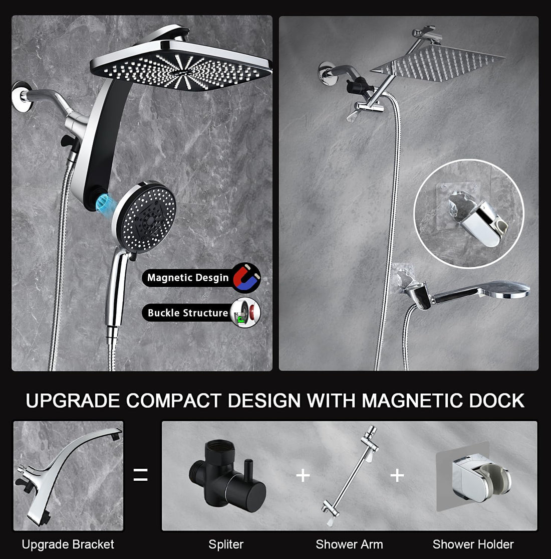 Rain Shower Head with Handheld Showerhead, Chrome 1.8GPM