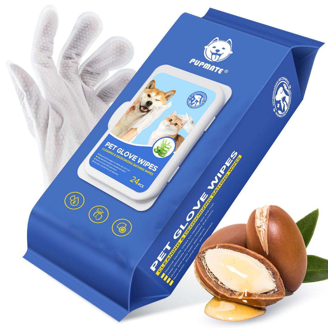 PUPMATE Pet Cleaning Glove Wipes for Dogs & Cats
