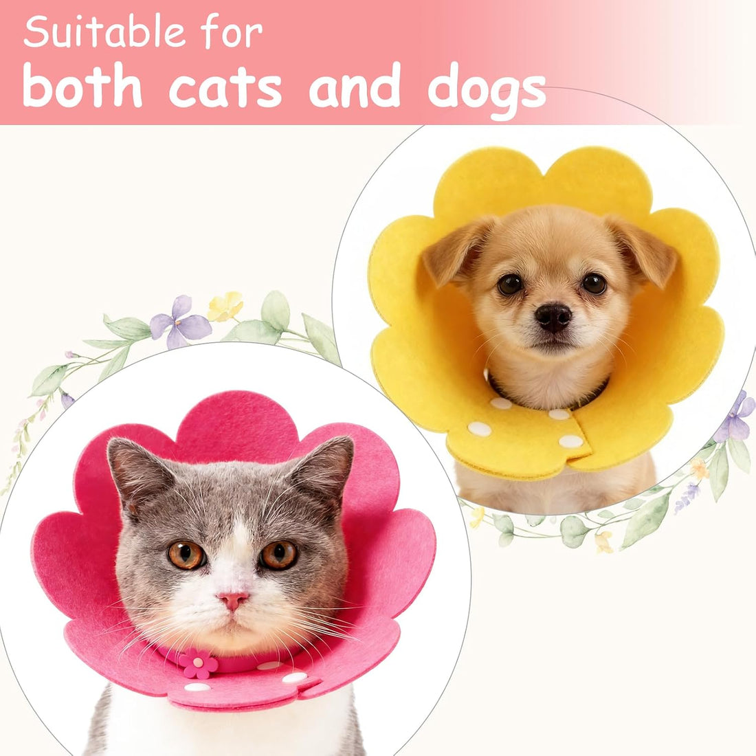 Cat Recovery Collar Cute Flower 2Pcs, L 10.2-12.2"