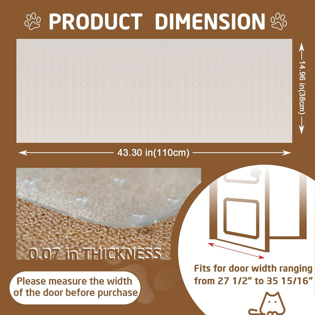 Carpet Protector, Clear PVC Doorway Mat for Cats & Dogs