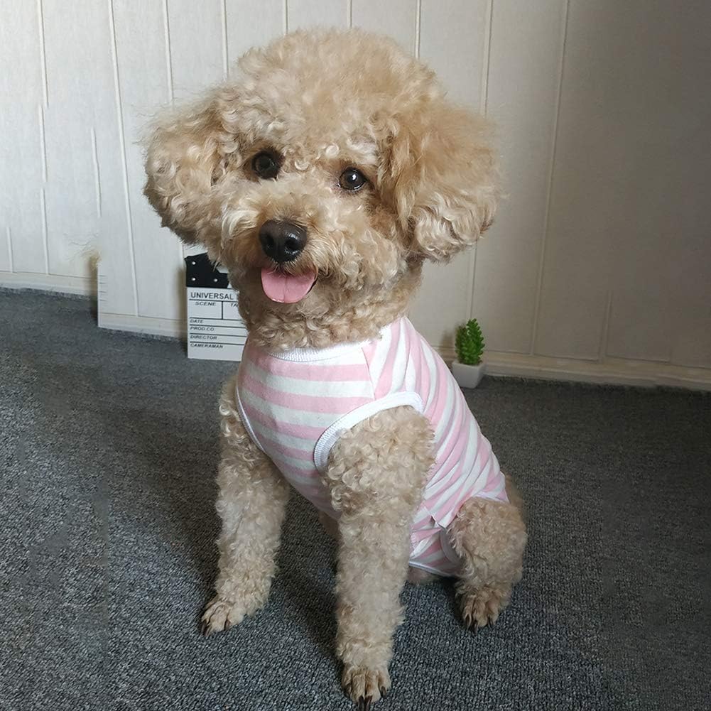 Dog Recovery Suit Post-Surgery Shirt, Pink & White Stripe