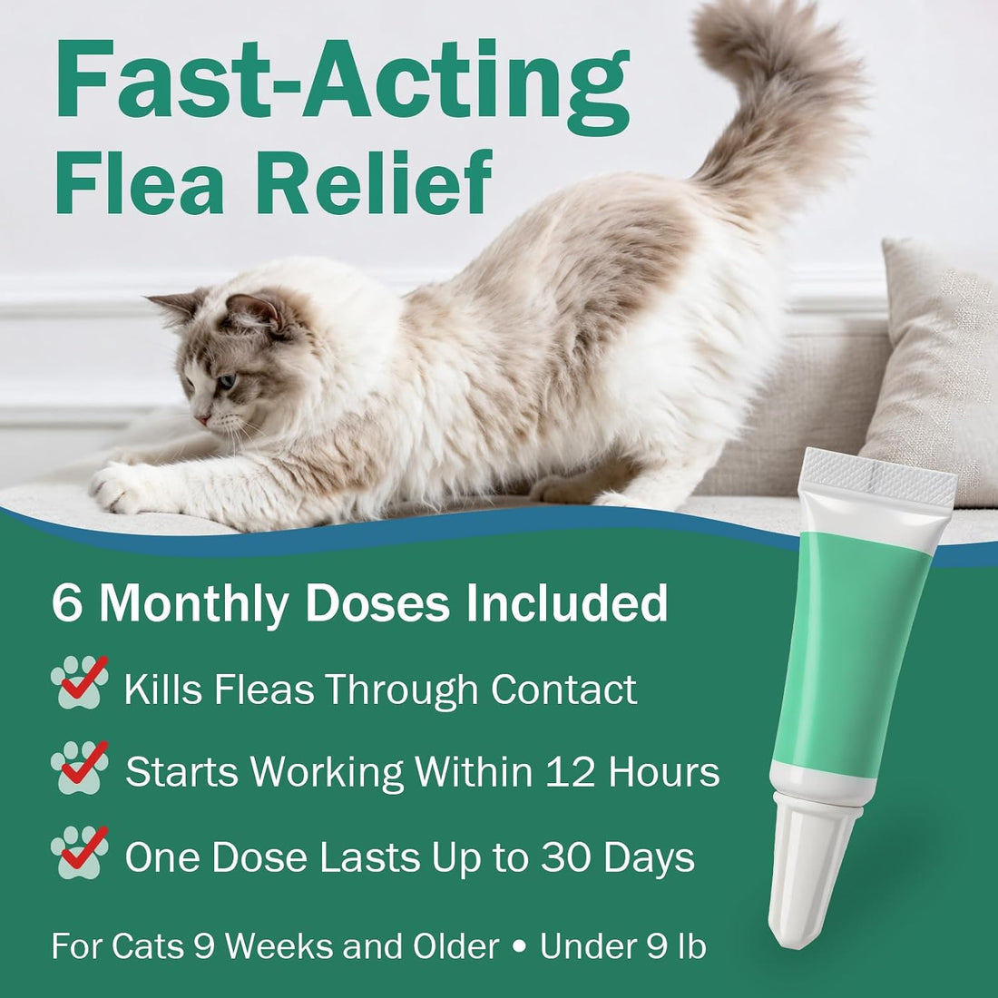 Cat Flea Treatment - Topical Flea Treatment for Cats Under 9 lbs