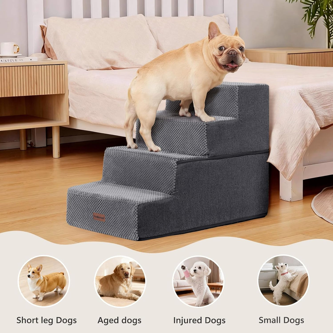 Aodisman Dog Steps for Bed or Couch,4-Step Pet Stairs for Small Dogs
