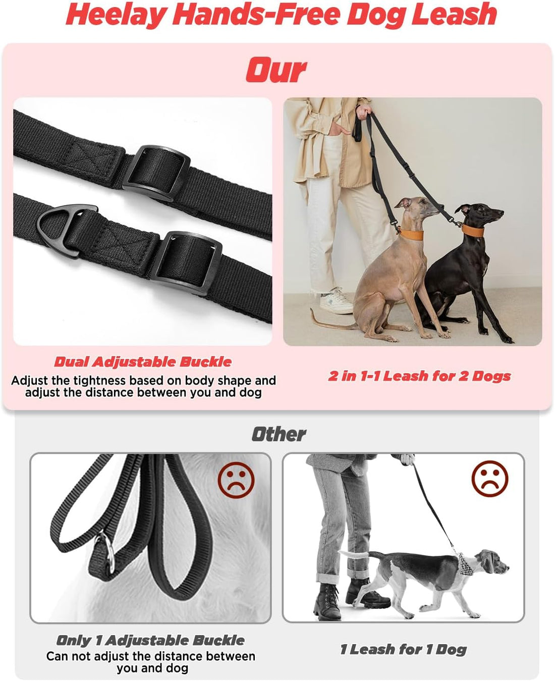 Hands Free Dog Leash, 5.9-10.1ft Crossbody Dog Leash & Waist-Wear
