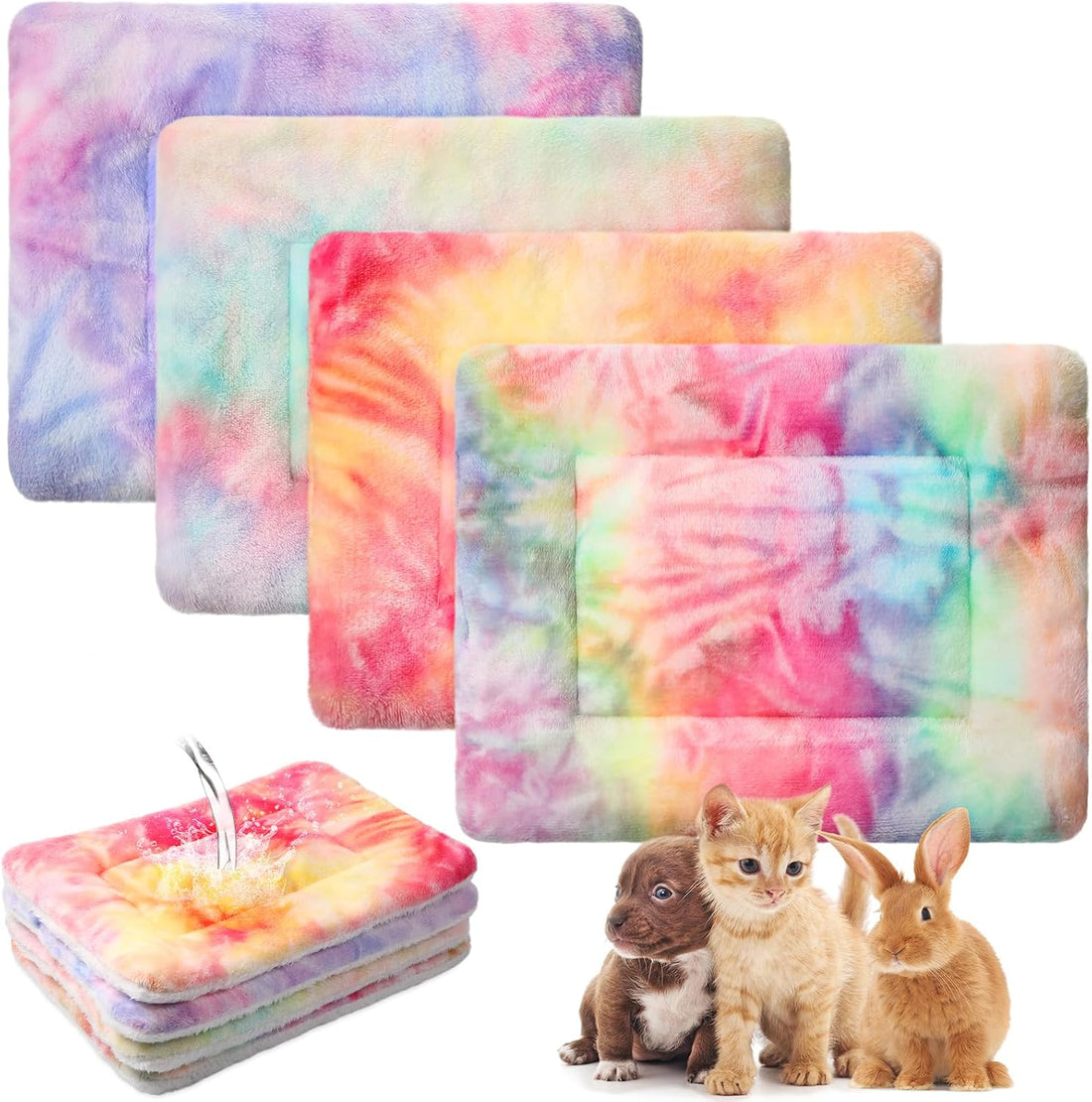 Haull 4 Pcs Waterproof Guinea Pig Bedding Mat, Tie Dyed, 13 x 10