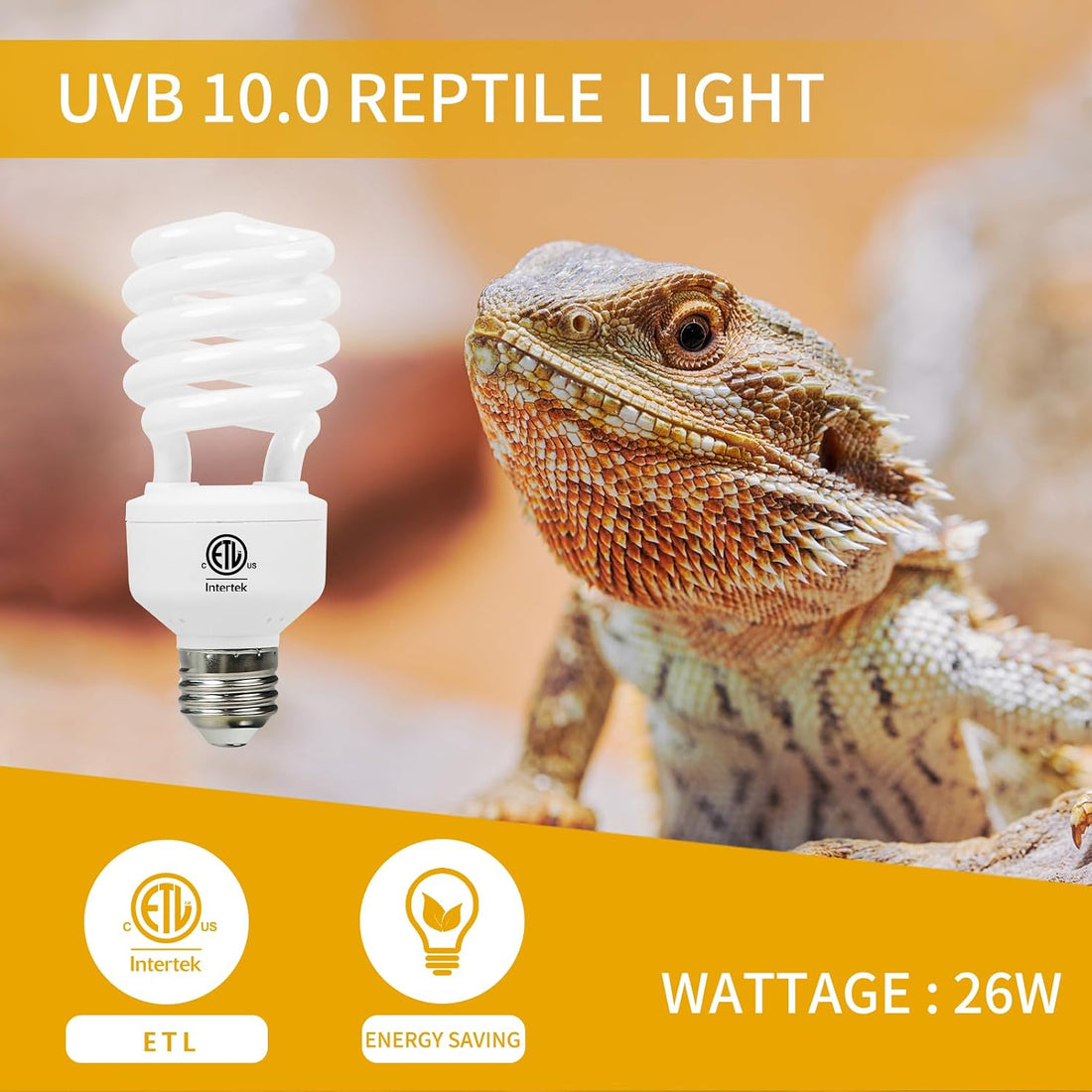 LUCKY HERP Desert UVA UVB Reptile Light Bulb 10.0 26W Compact