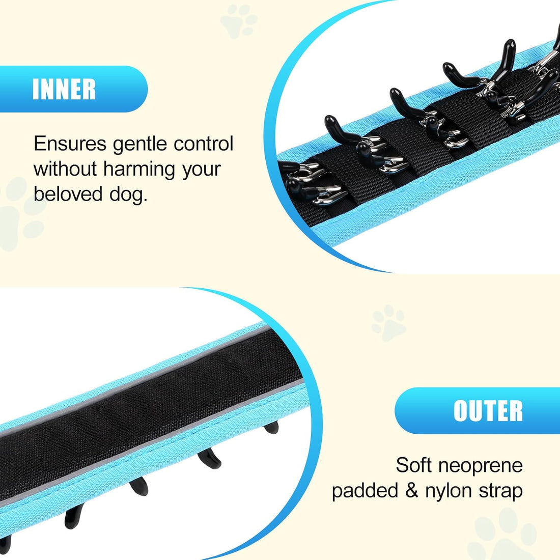 Lightweight Prong Collar for Dogs, Reflective No Pull Dog Collar
