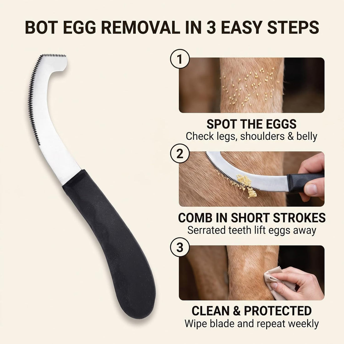Pro Farrier Grooming Bugs Bot Knife– Stainless Steel Blade
