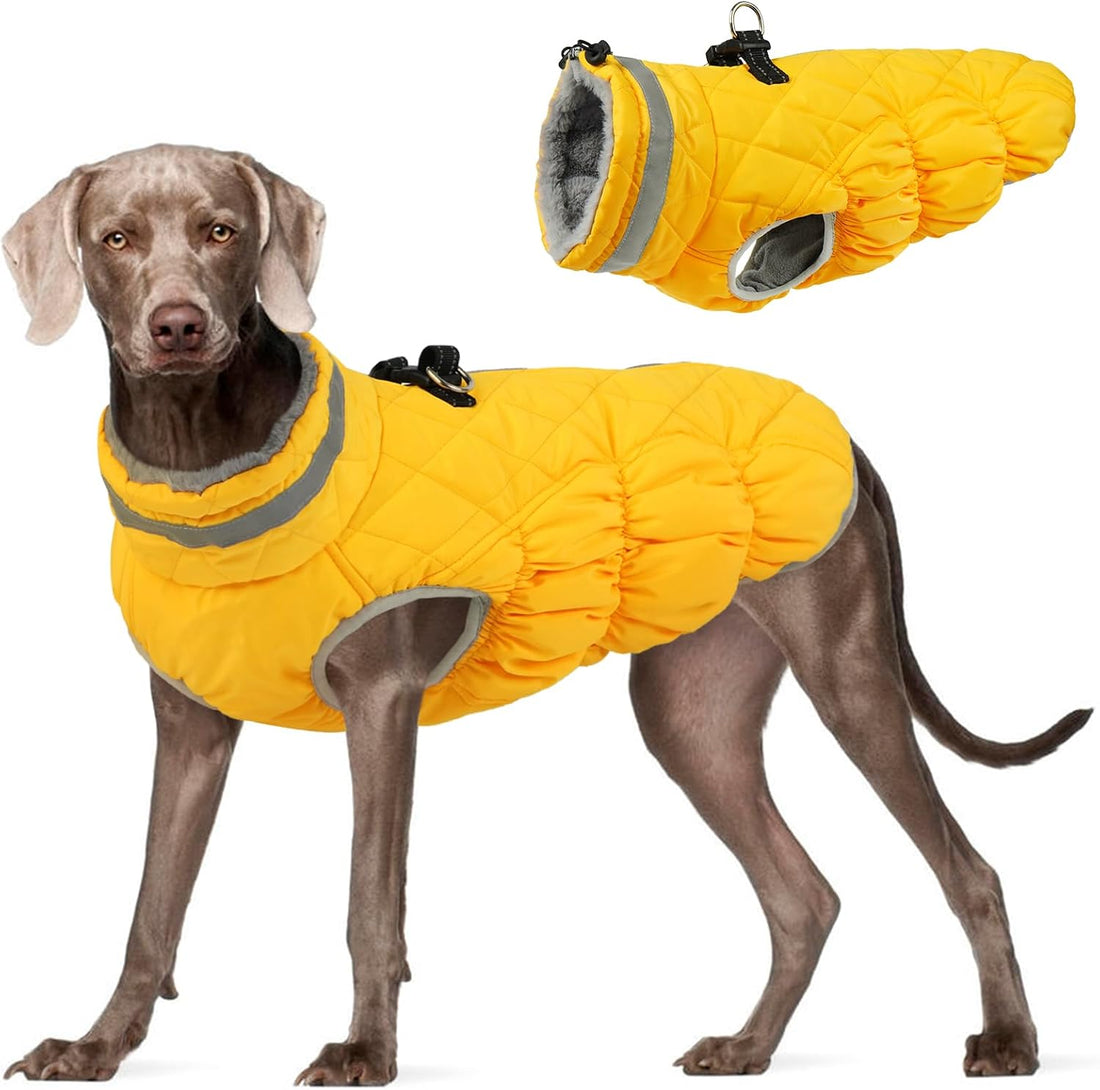 FUAMEY Dog Cold Weather Coats Reflective Dog Warm Jacket with Harness