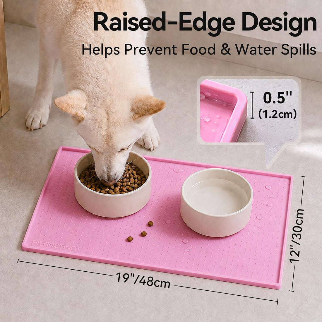 Dog Food Mat, Raised Edge Waterproof Silicone, 19x12