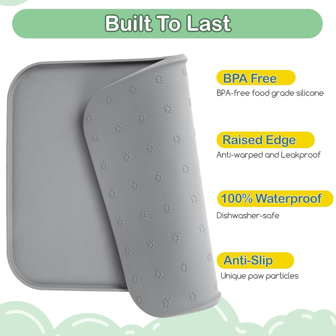 Waterproof Silicone Pet Feeding Mat, Raised Edge, 21.5"x14"