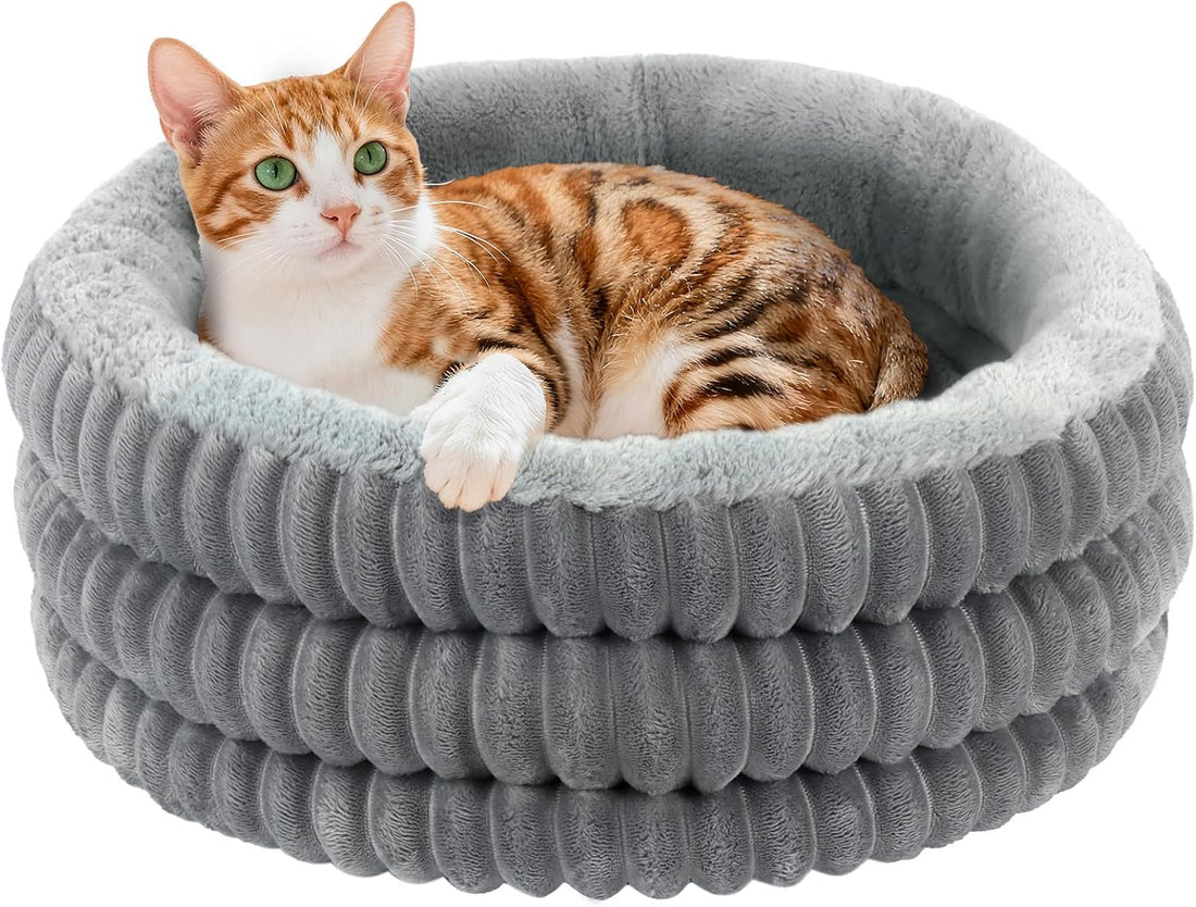 Heated Cat Bed Indoor, 20" Round Donut Deep Sleep Calming Heated Pet