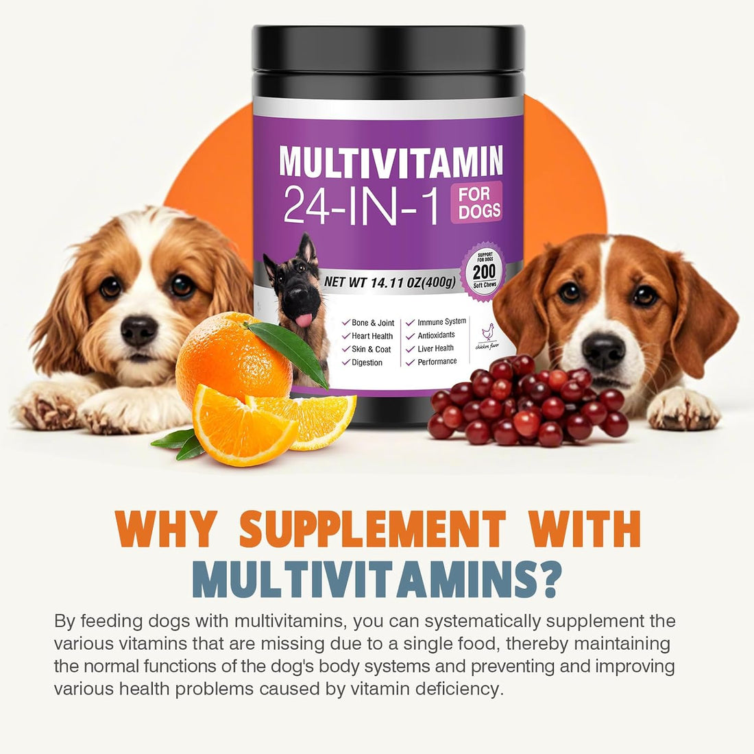 24-in-1 Dog Vitamins and Supplements 200 Ct Dogs Multivitamin