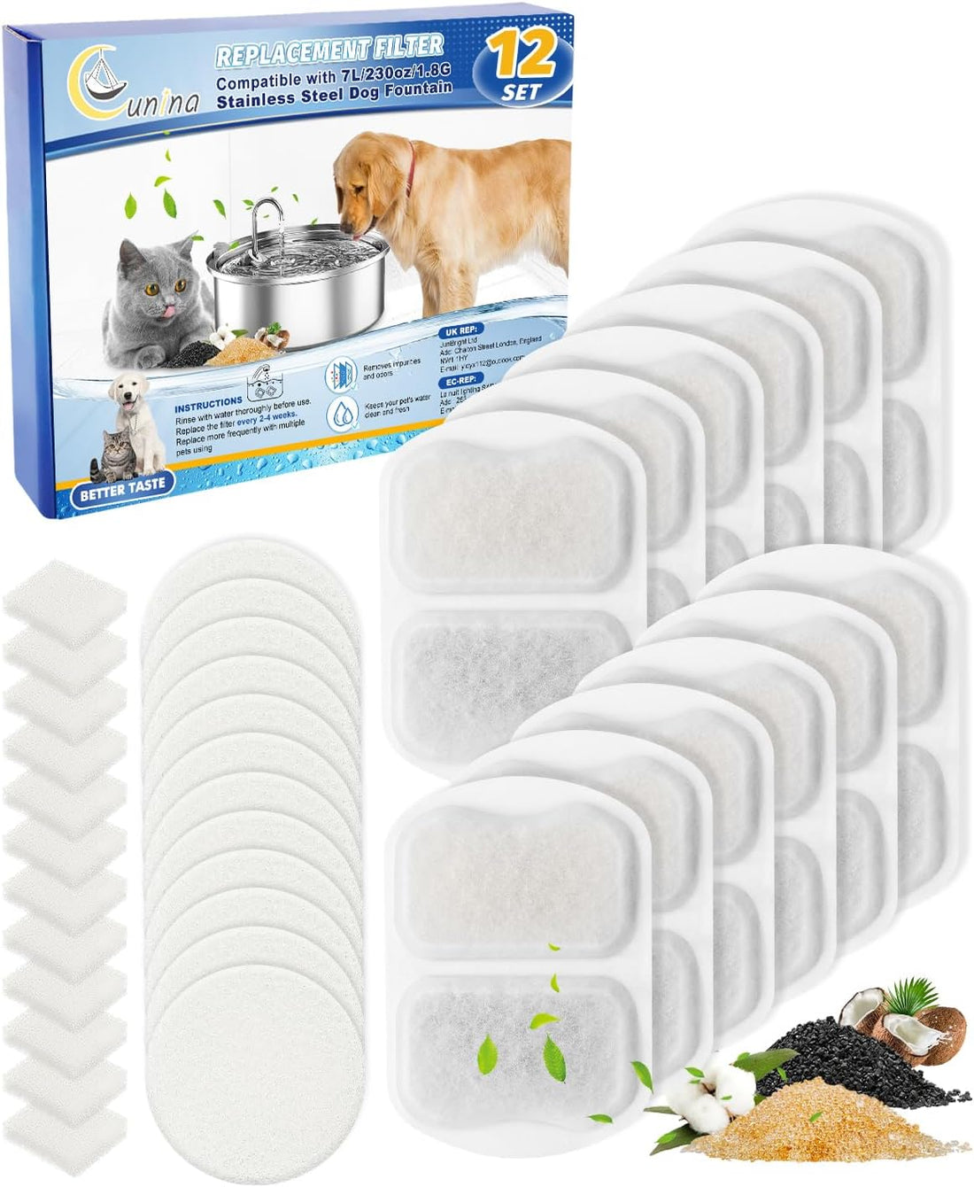 10 Set Dog Water Filter Replacement Fit for oneisall Dog Water