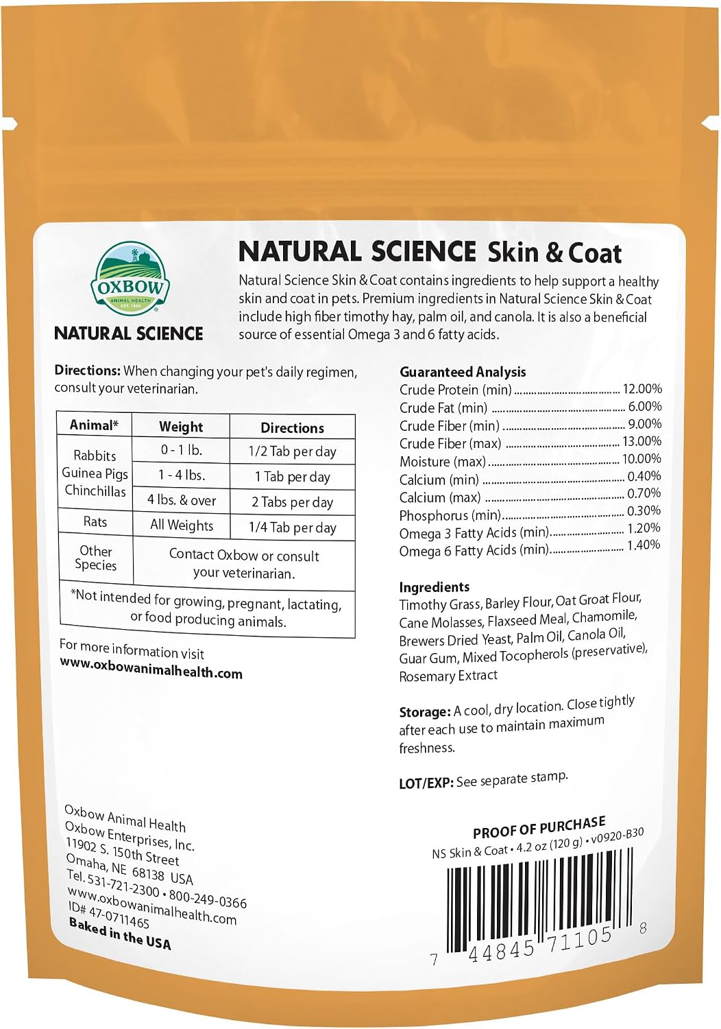 Oxbow Natural Science Skin & Coat Support for Rabbits & Guinea Pigs