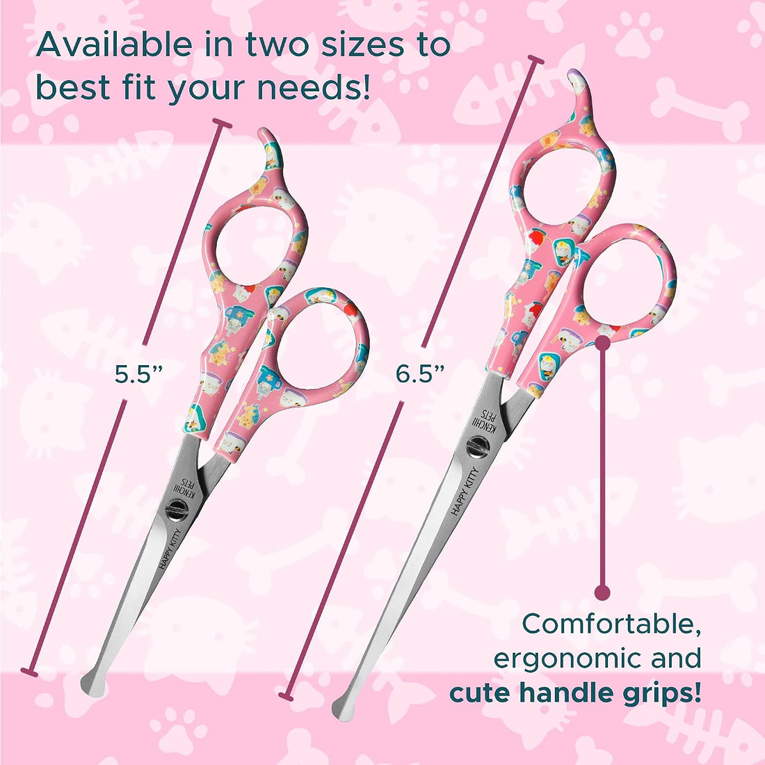 Kenchii Happy Kitty Ball Tip Grooming Scissors for Cats 5.5in