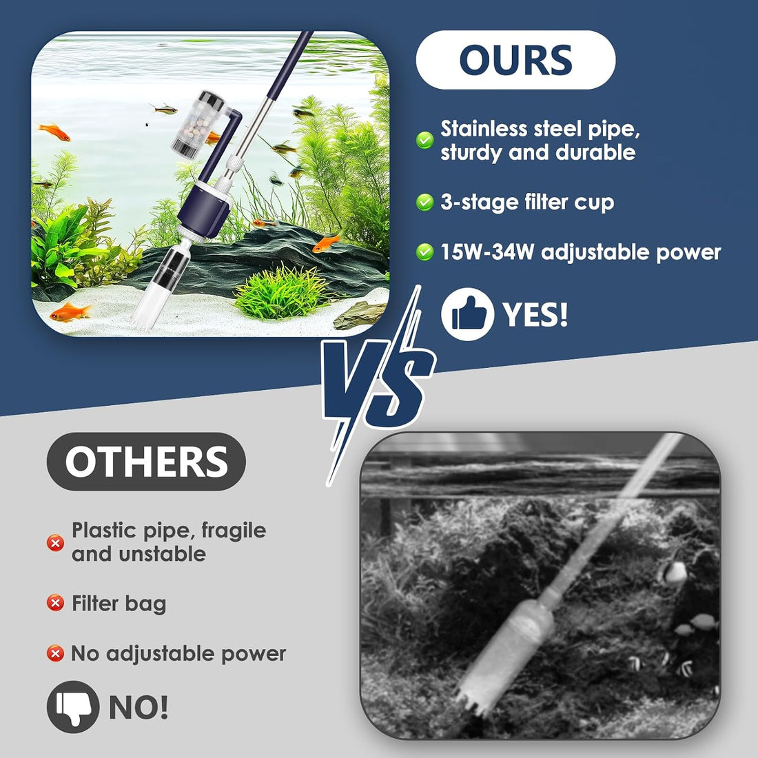 AQQA 600 GPH Electric Aquarium Gravel Cleaner 6-in-1 Fish Tank Vacuum