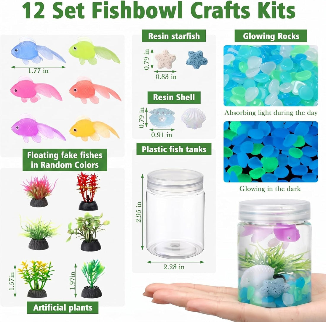 FoldTier 12 Sets Fishbowl Craft Kit with Plastic Fish Bowl Fake