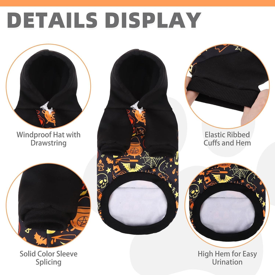 KOOLTAIL Halloween Dog Hoodie Sweatshirt, Pumpkin Pet Costume Outfit
