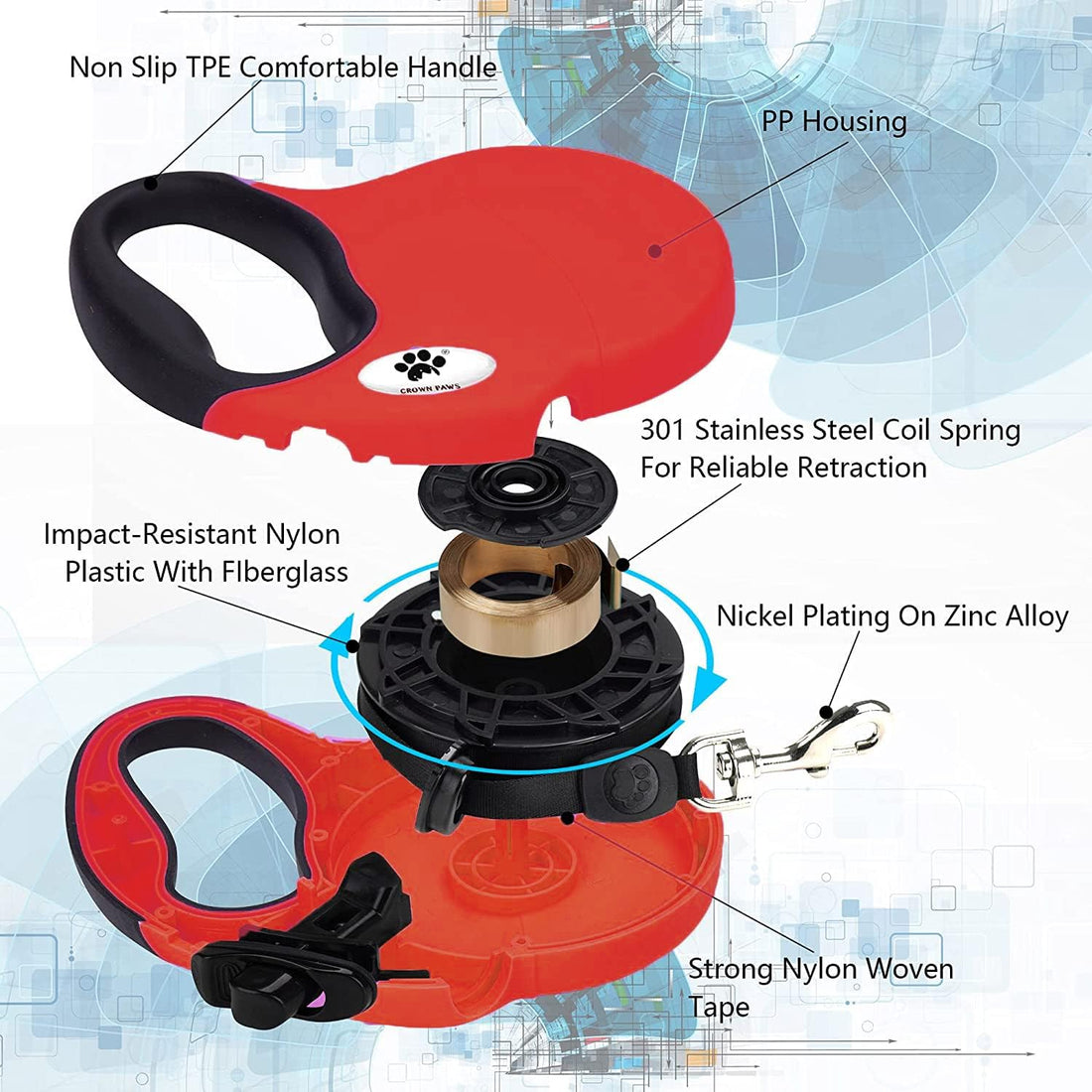 16 ft Retractable Dog Leash for Large Dogs up to 44 lbs,Tangle-Free