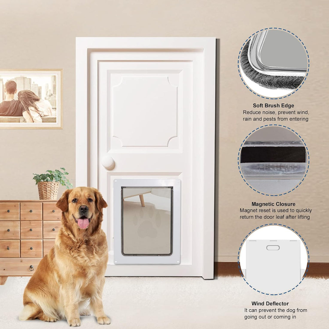 CEESC Large Dog Door, Snap-in Closing Panel, Up to 80 lbs, Durable