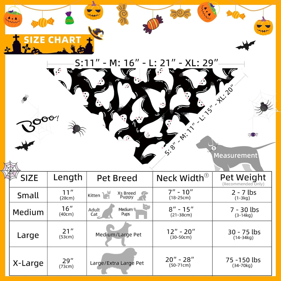 Halloween Dog Bandanas Black Ghost Spooky Costumes for Large Pets
