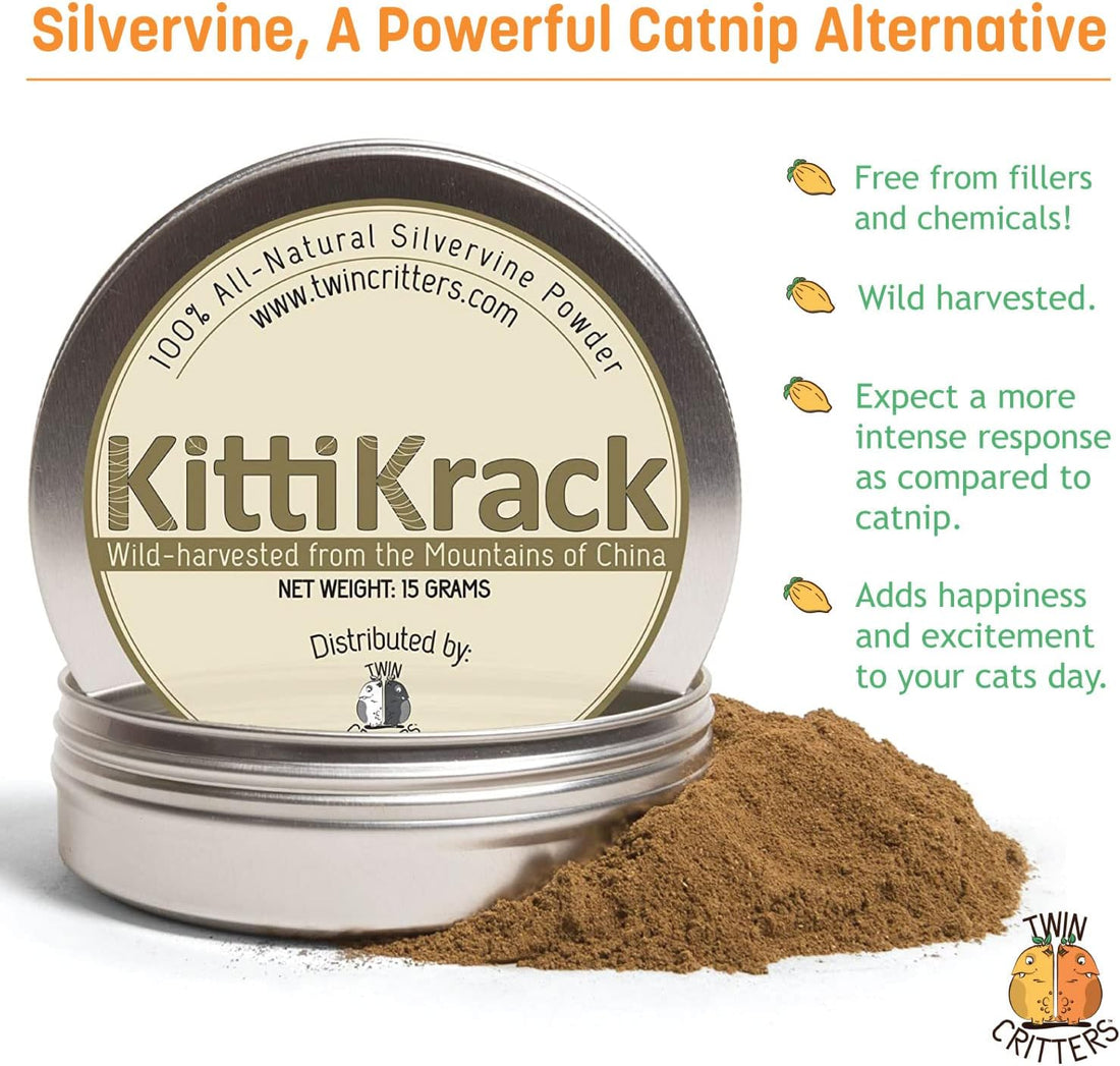 KittiKrack Organic Silvervine Catnip Powder Substitute for Cats