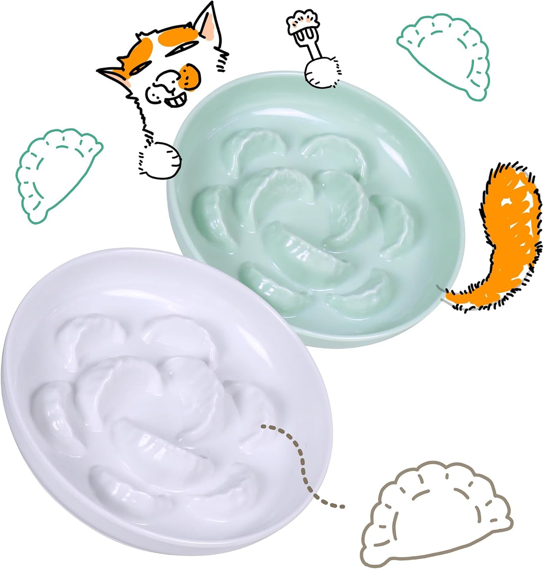 2 Pcs Cat Slow Feeder Bowl Set