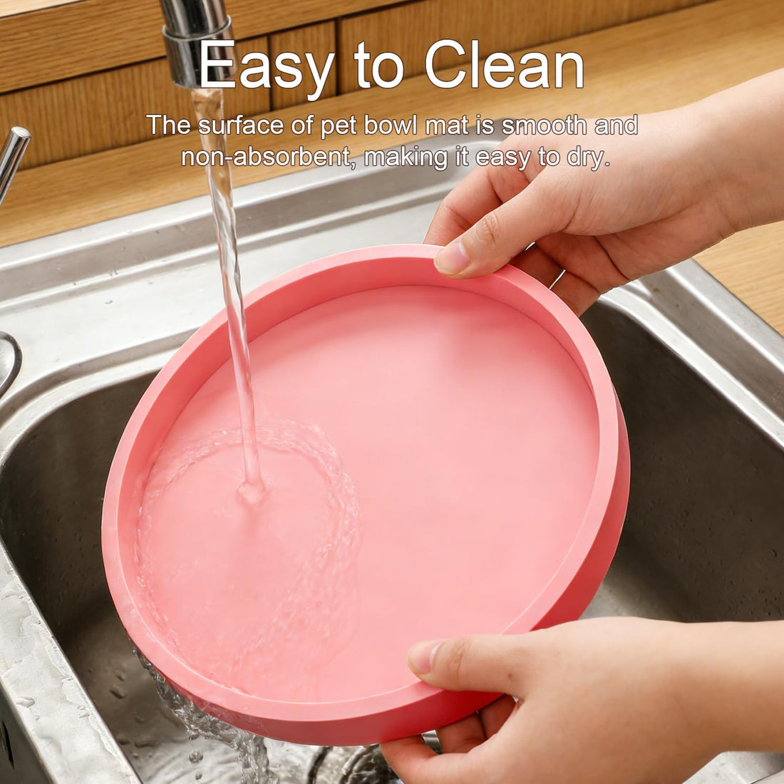Pet Food Mat, 2 Pack 7" x 7" Non-Slip Pink Silicone Feeding Mats