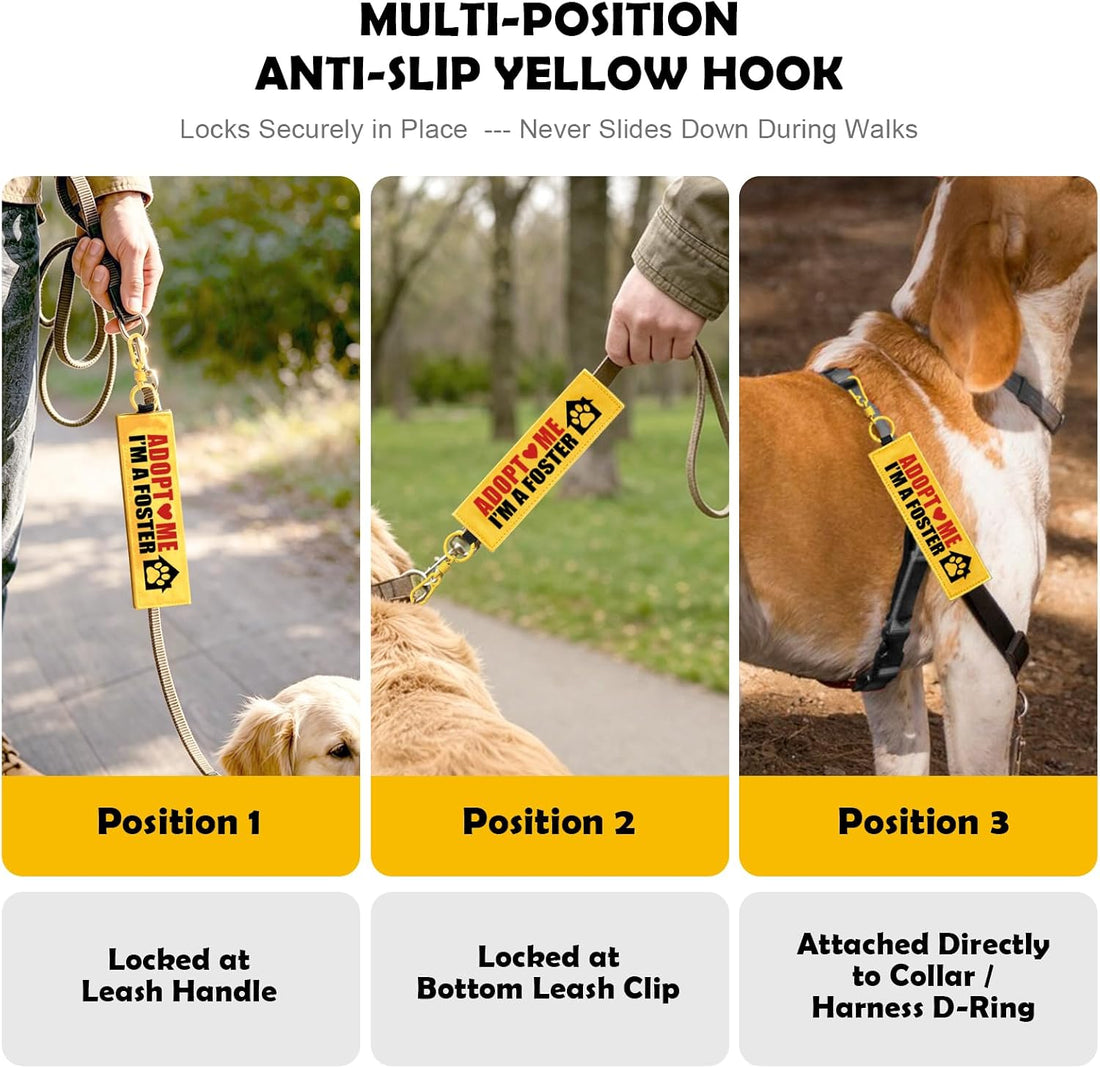 Yellow Adopt Me Dog Leash Sleeve Warning Wrap with Hook Carabiner