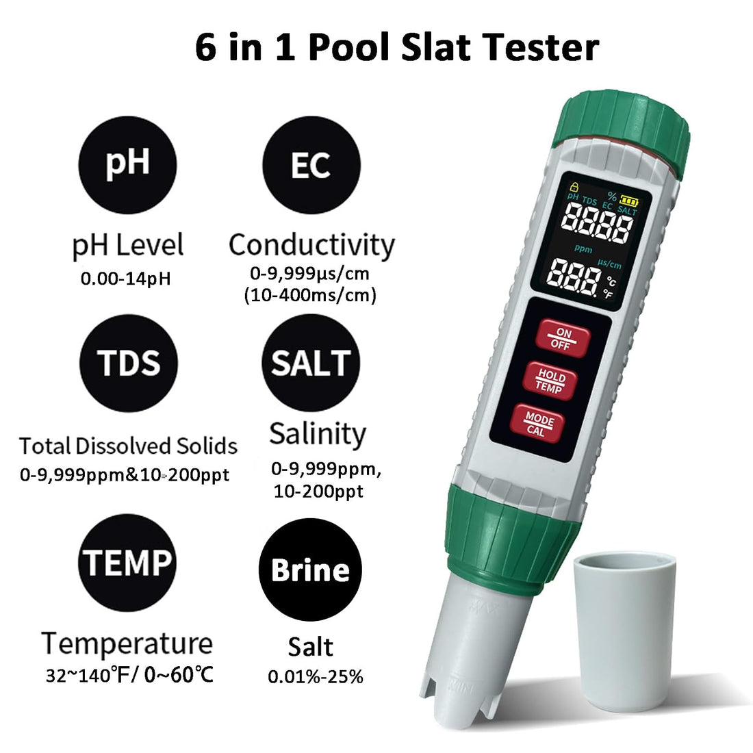 Digital Salinity Tester Pool Saltwater Tester pH and Salt Meter