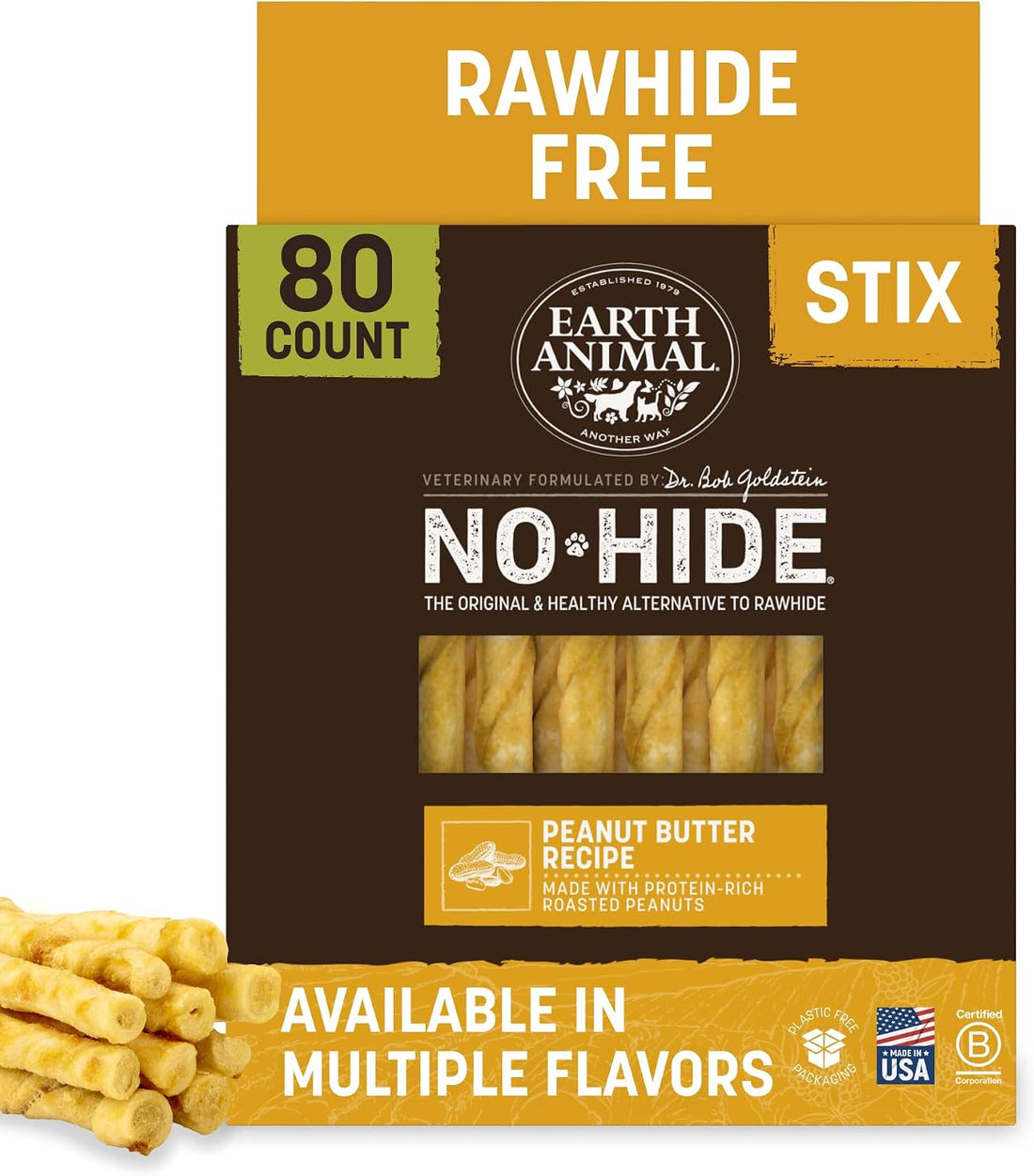 Earth Animal No Hide Stix - Rawhide Free Dog Chews Sticks 20 Count