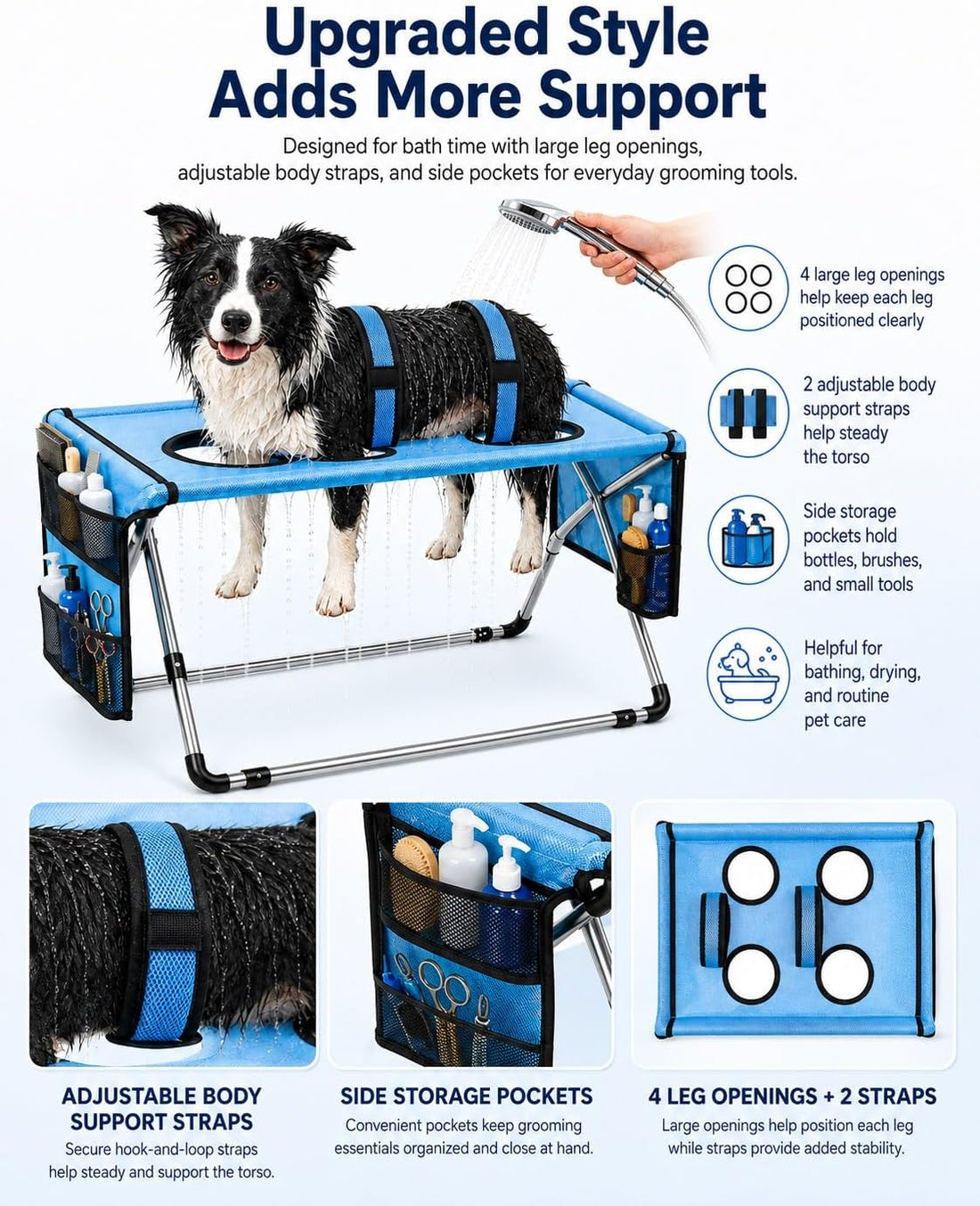 Dog Grooming Hammock Stand, Foldable Dog Bath Holder Sling Shower