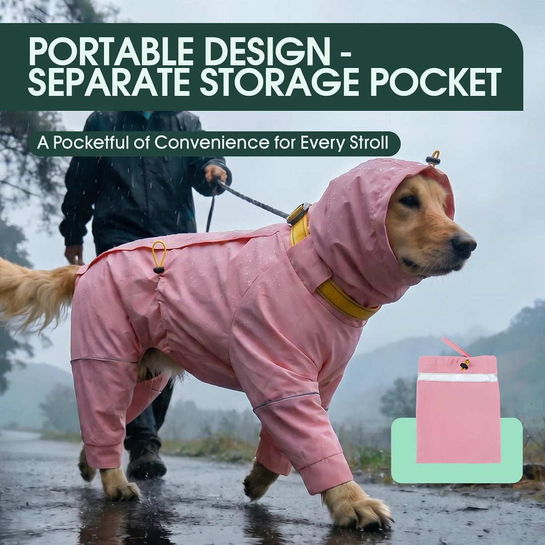 Kouser Waterproof Full-Body Coverage Dog Raincoat, Pink XL