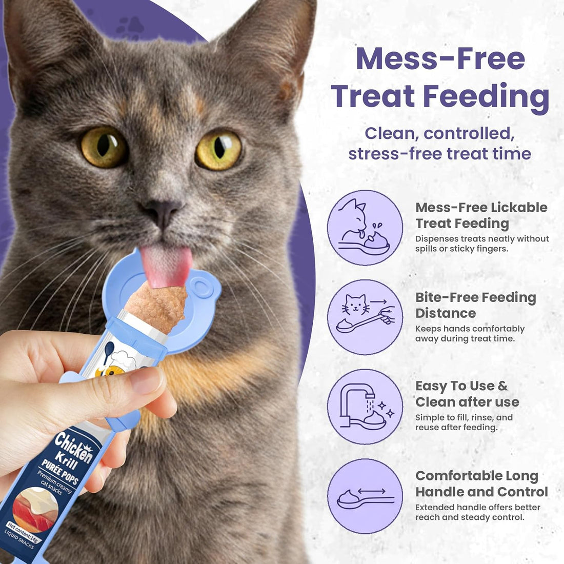 Lickable Cat Treat Spoon, Puree Squeeze Feeder, Silicone