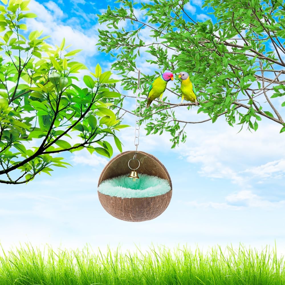 2 Pcs Natural Coconut Shell Bird Nest House Bed Breeding Nesting